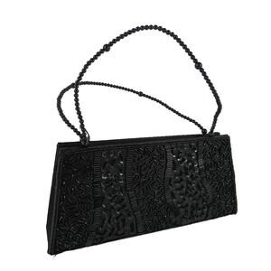 Sequin Satin Evening Clutch Crossbody Purse Black